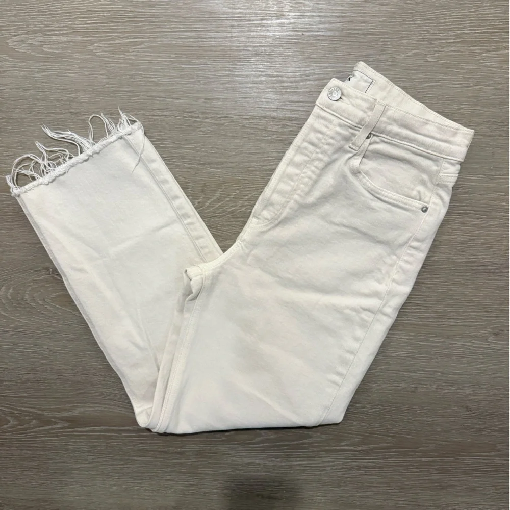 Frank & Eileen Monaghan High Rise Straight Crop Jeans Ivory Ecru 30 - Picture 11 of 15